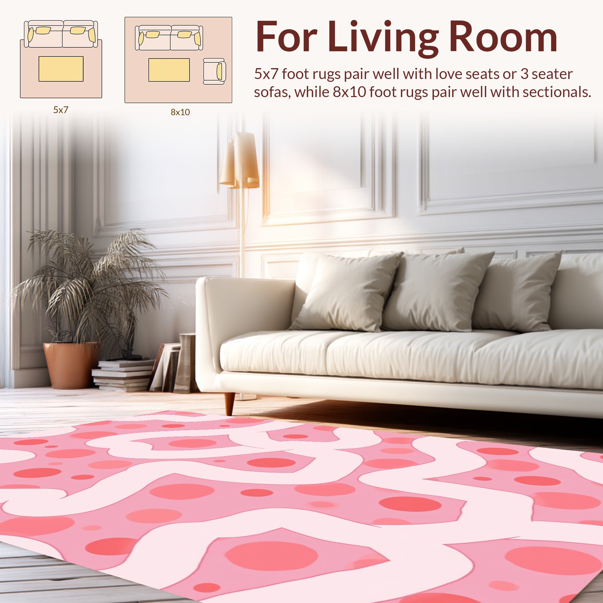 Pink Polka Dot Flowing Pattern Rug