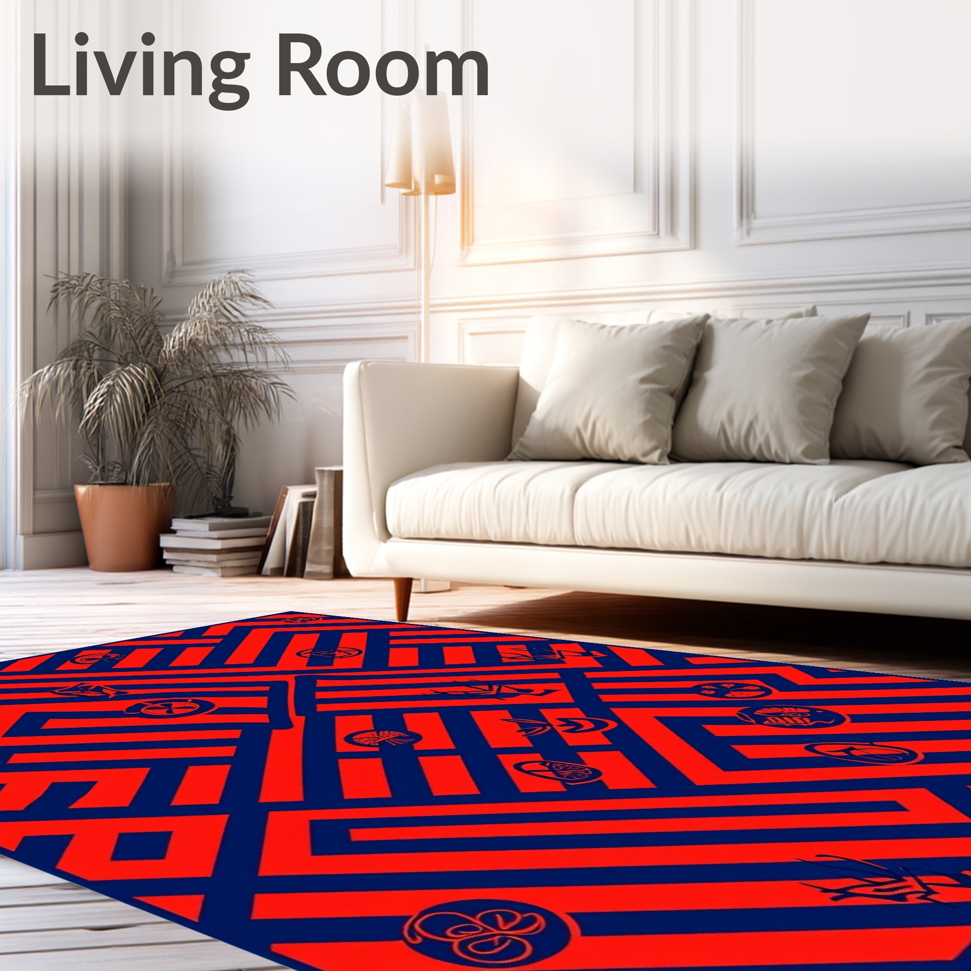 Crimson Navy Maze Emblem Rug