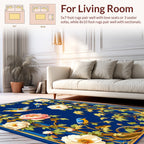 Floral Birds on Blue Background Rug