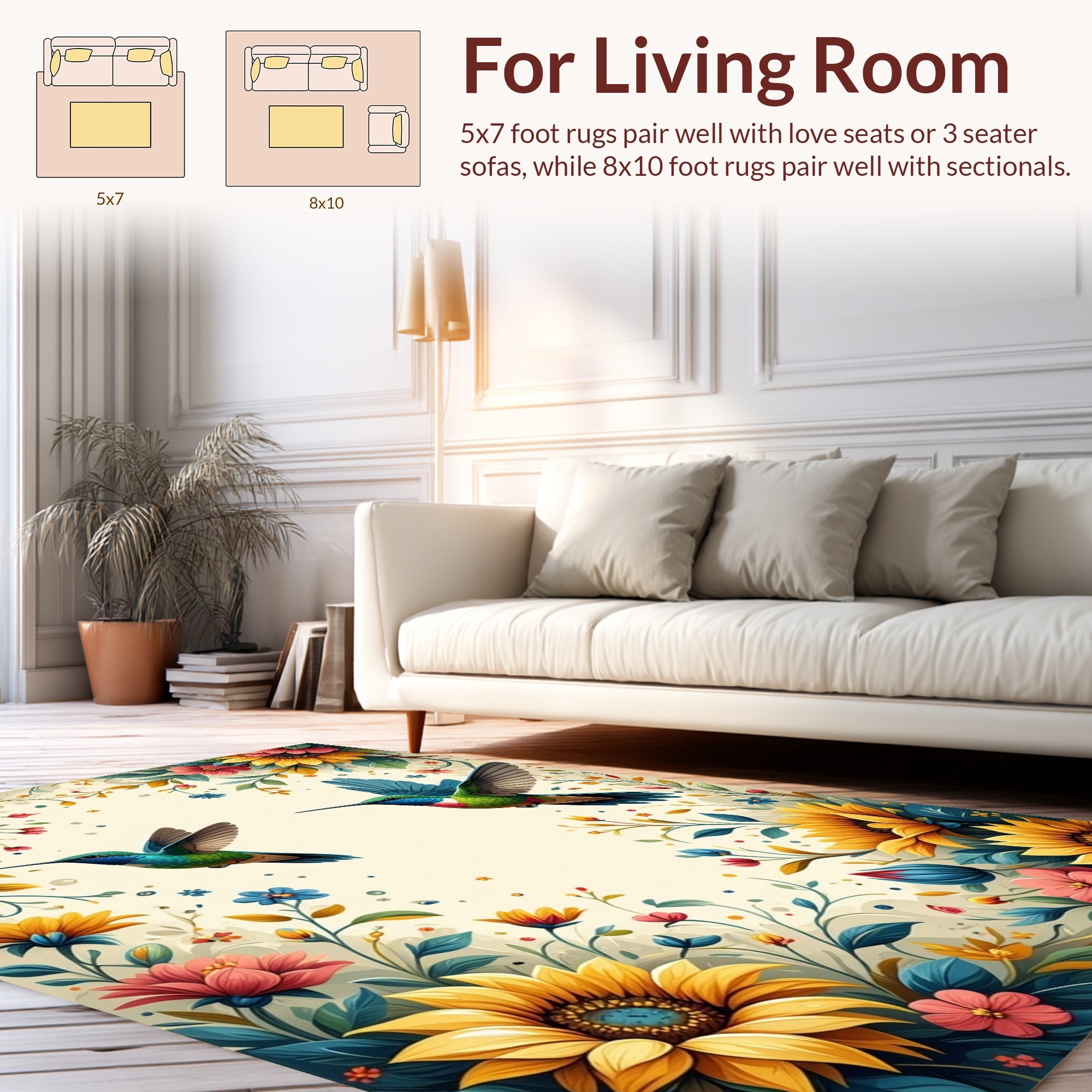 Hummingbirds and Floral Garden Print Rug