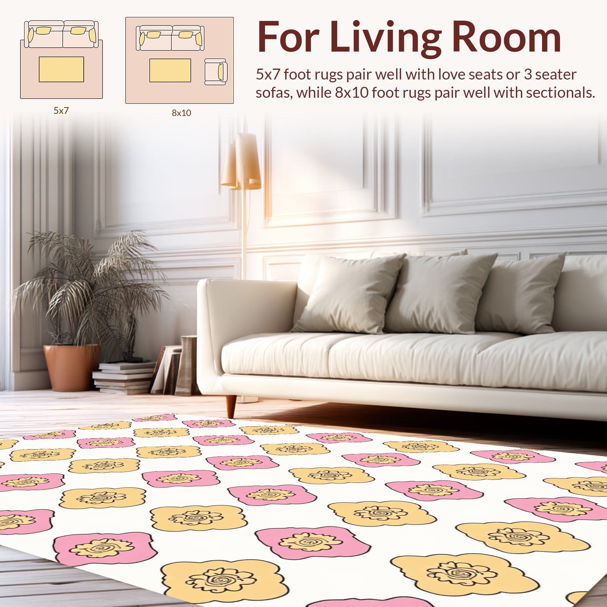 Pink Yellow Floral Diamond Pattern Rug