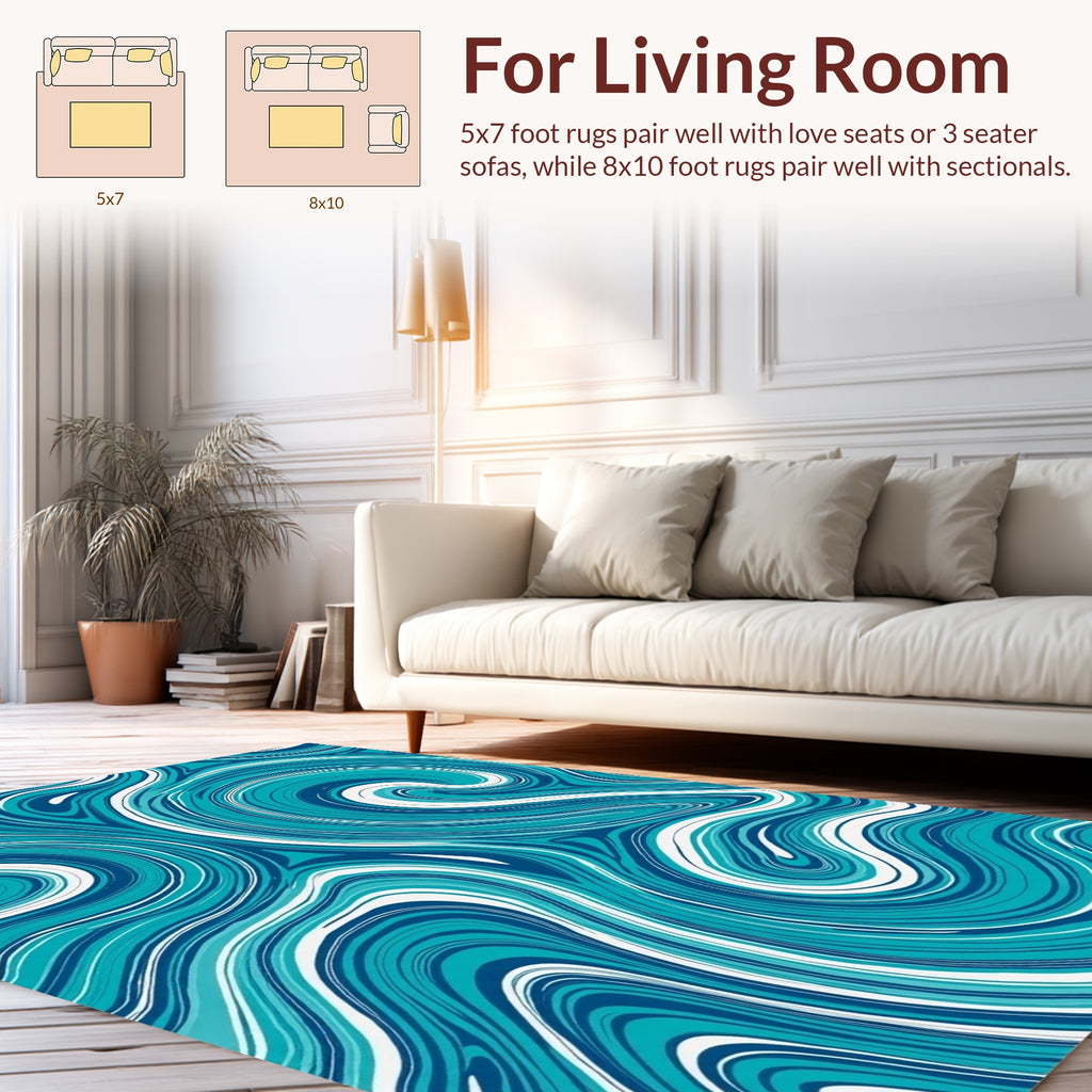 Abstract Swirls Aqua Design Rug