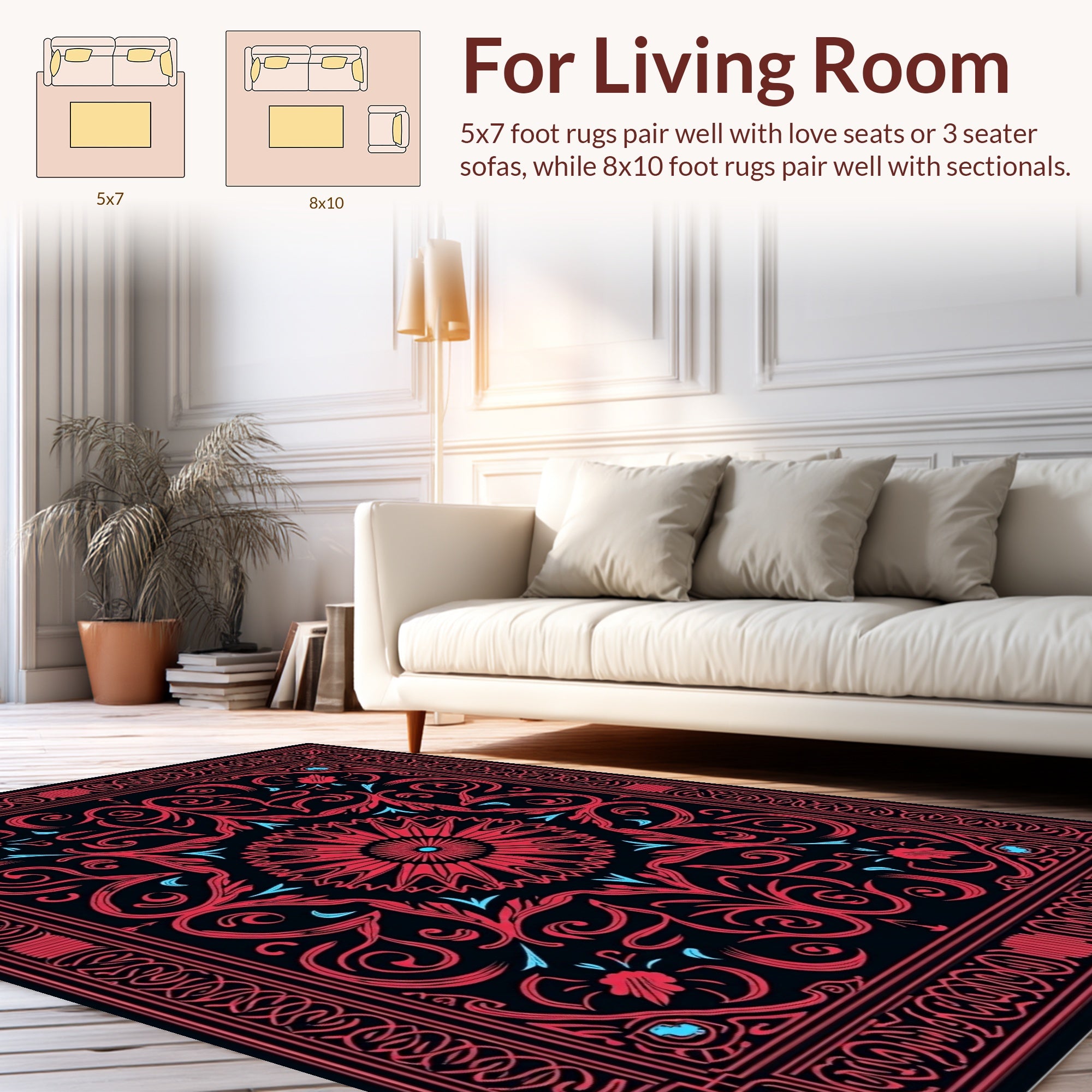Red Floral Mandala Pattern Rug