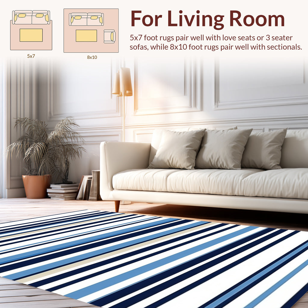 Classic Blue Stripe Pattern Rug