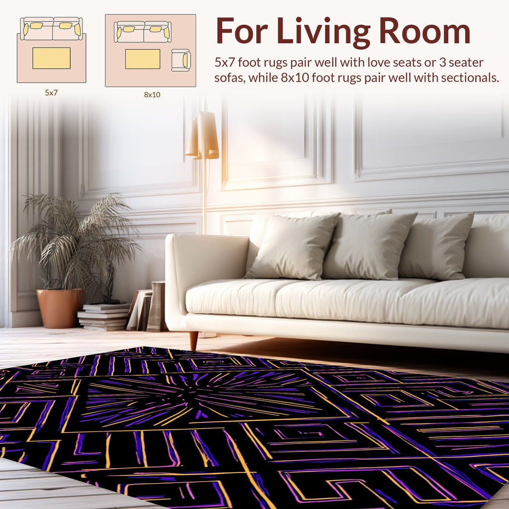 Modern Geometric Purple Orange Lines Rug