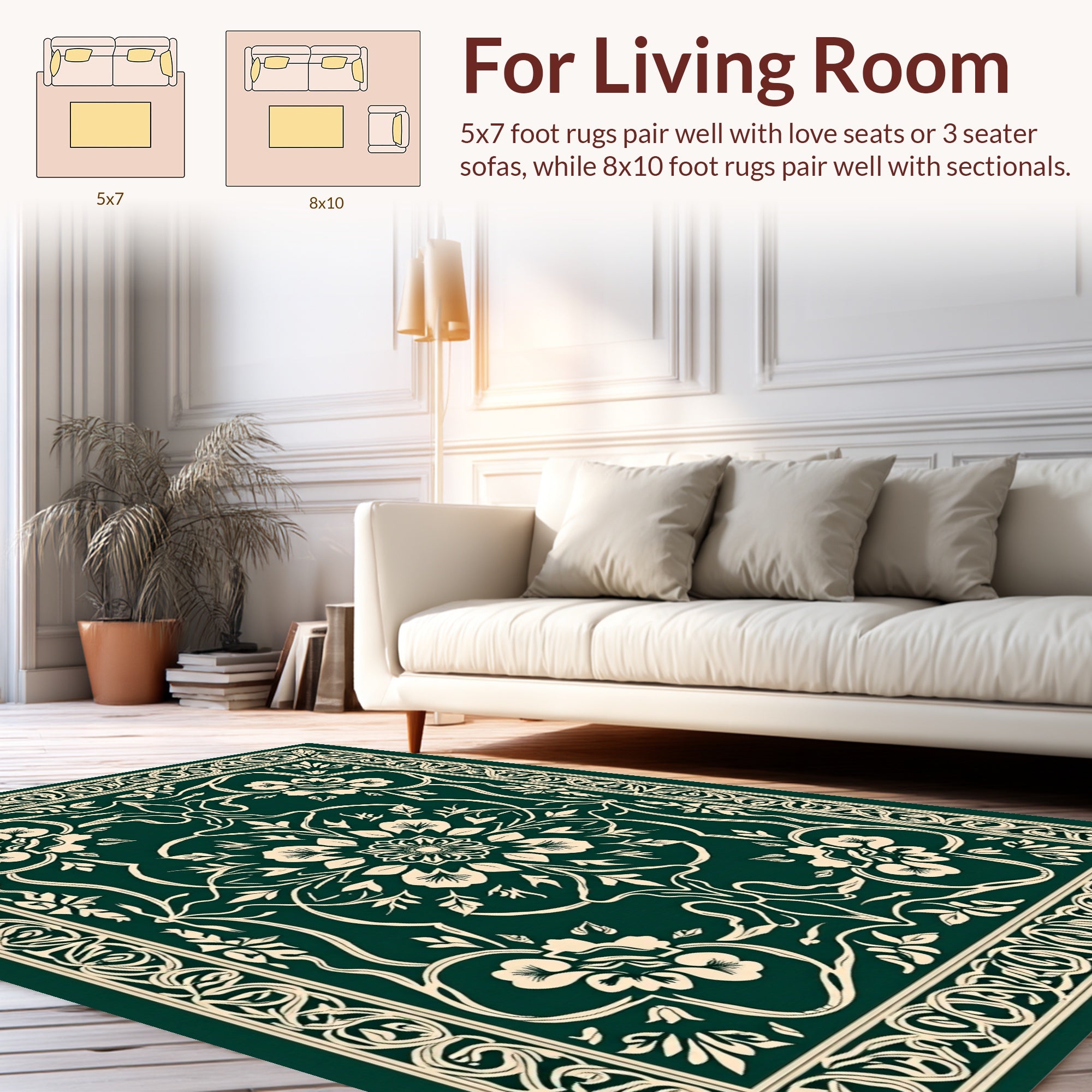 Elegant Floral Scroll Border Patterned Rug