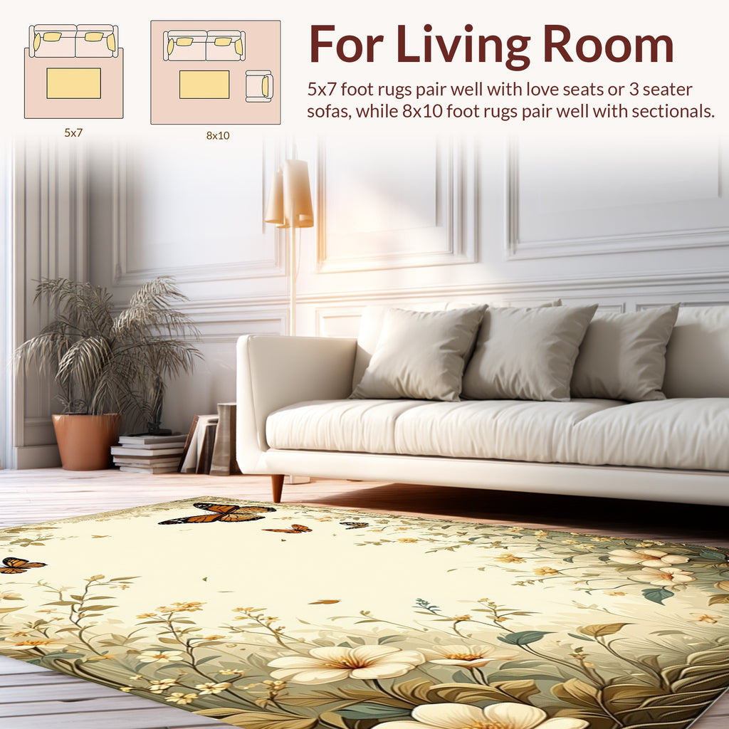 Floral Garden Butterfly Motif Rug