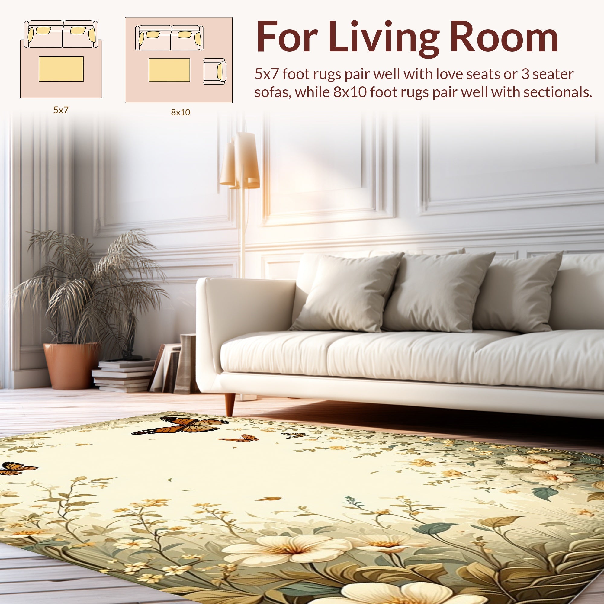 Floral Garden Butterfly Motif Rug