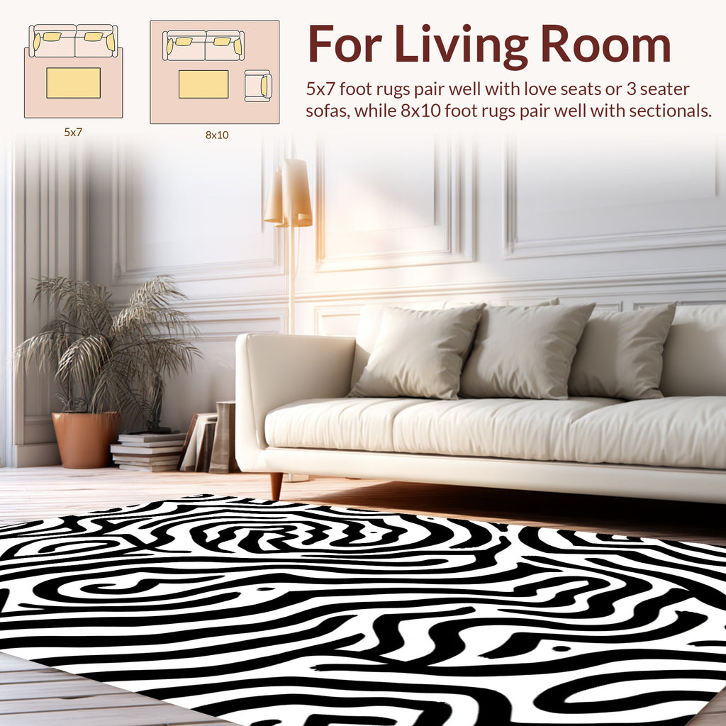 Bold Black White Abstract Lines Rug