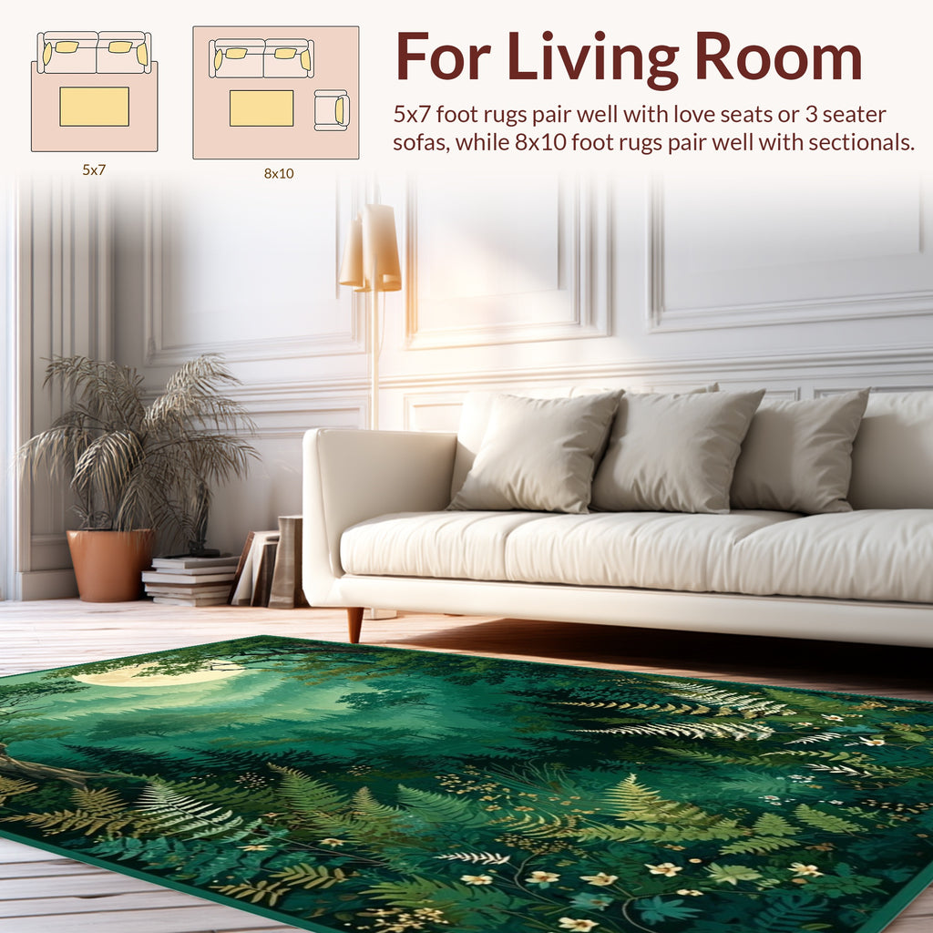 Enchanted Forest Night Moon Ferns Rug