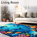 Oceanic Sharks Tropical Reef Scene Rug
