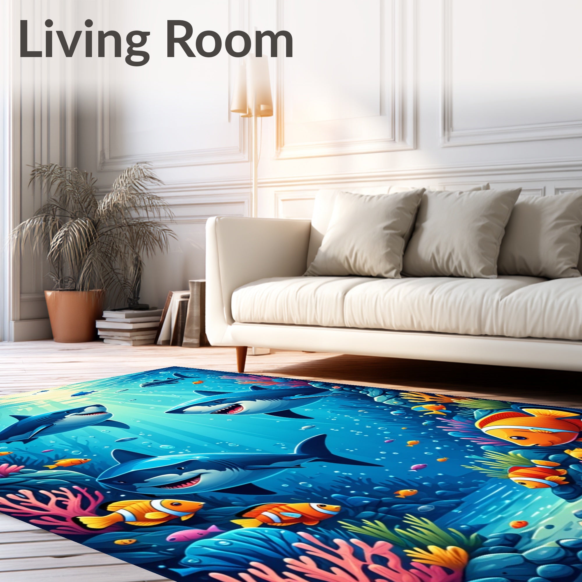 Oceanic Sharks Tropical Reef Scene Rug