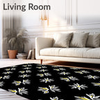 Black White Yellow Floral Burst All-Over Rug