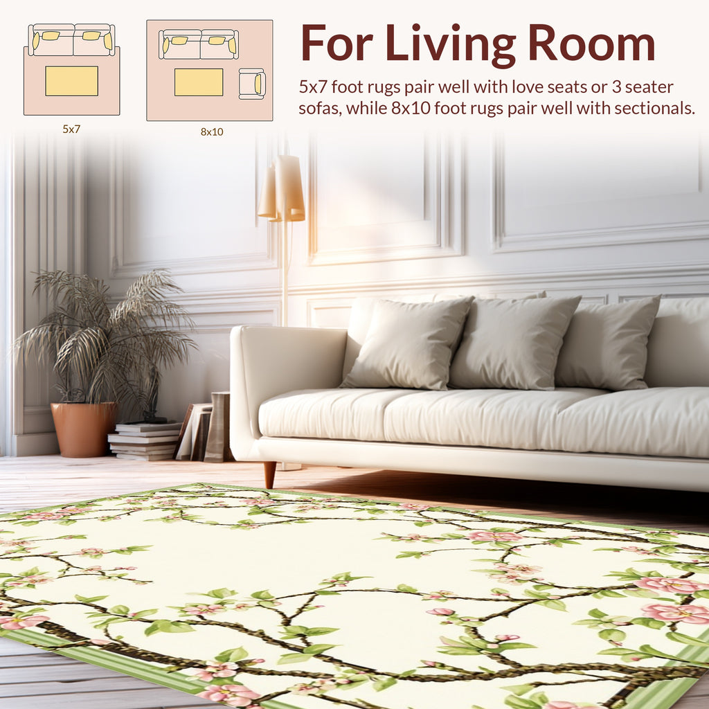 Floral Branches with Pink Blossoms Design Rug