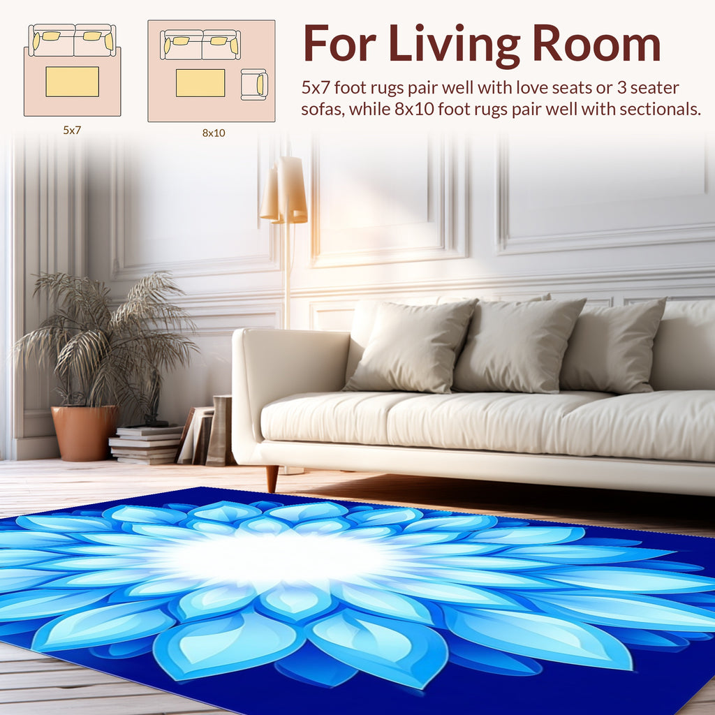 Radiant Blue Petal Mandala Design Rug