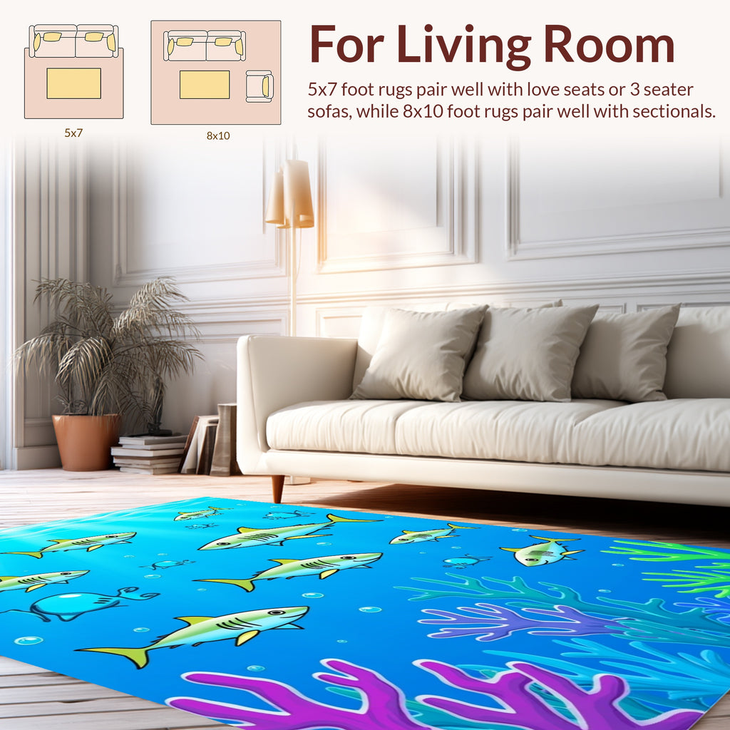Playful Shark School Underwater Scene Rug