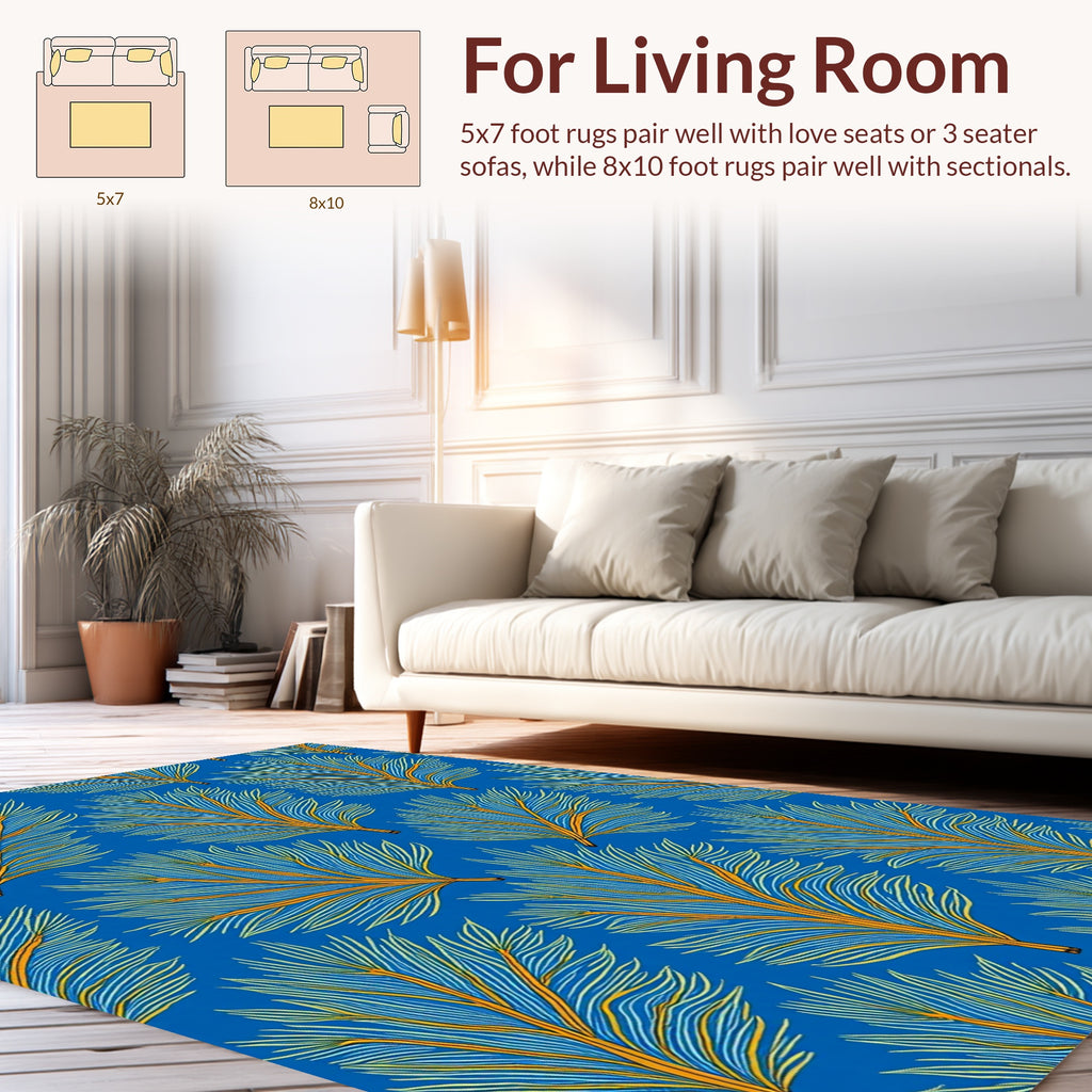 Blue And Yellow Feathery Pattern Design Rug