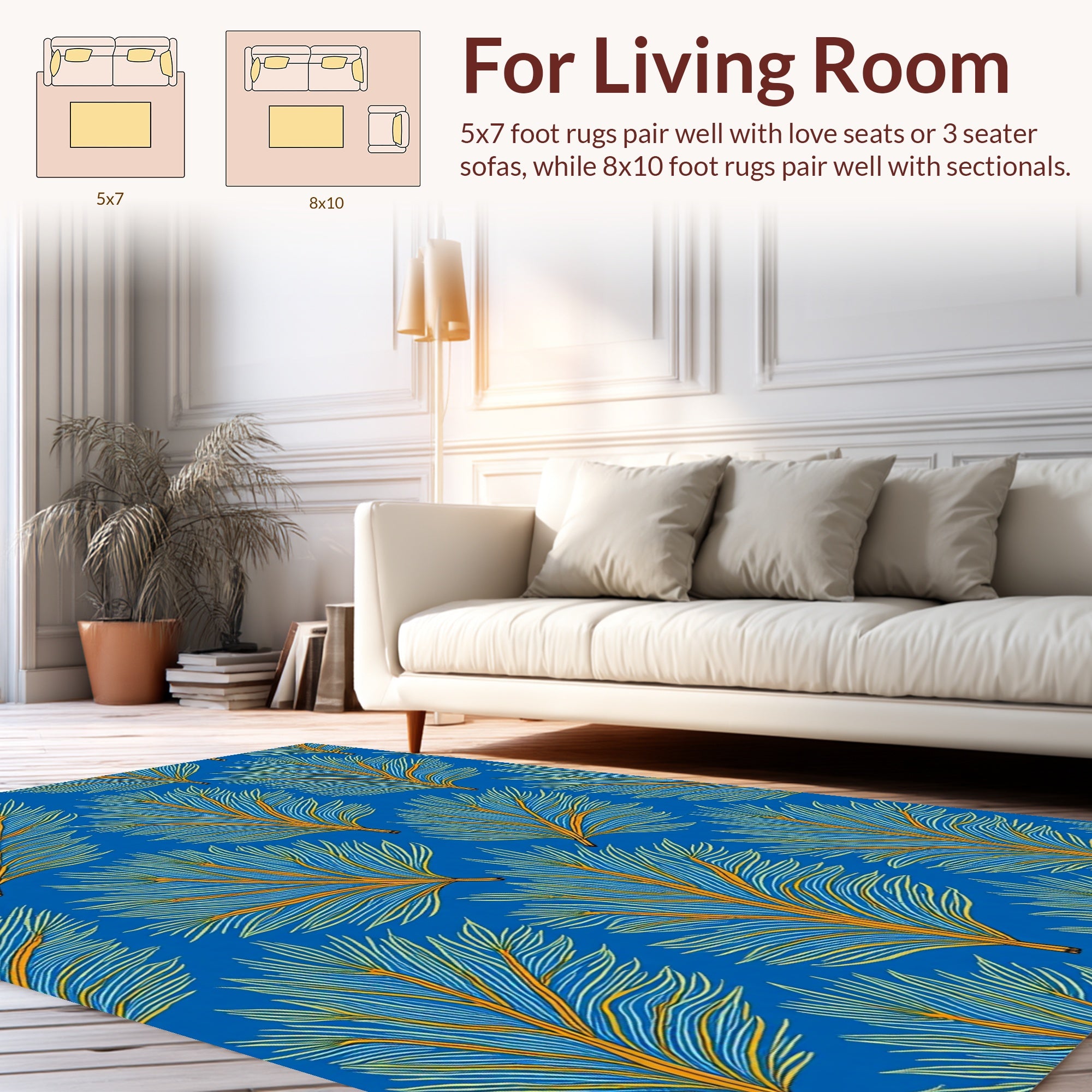 Blue And Yellow Feathery Pattern Design Rug