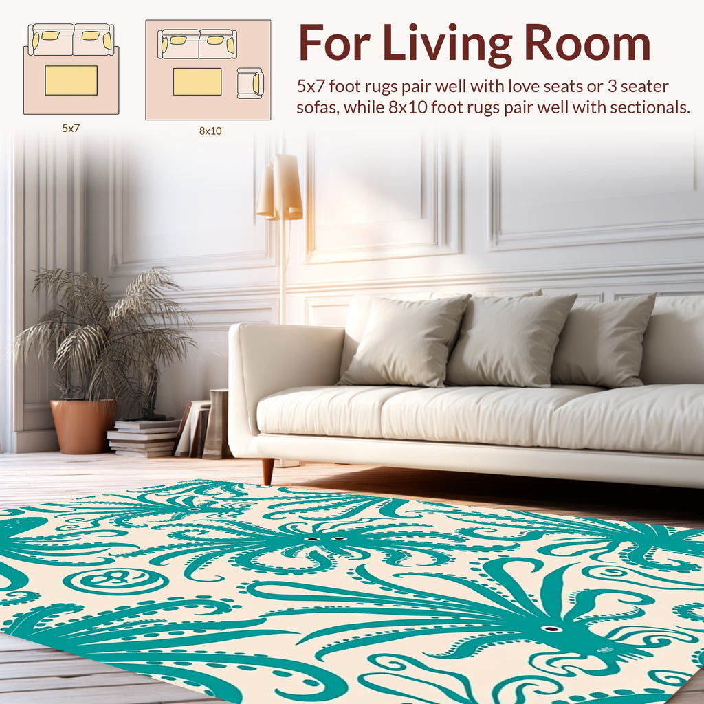 Teal Octopus Whimsical Pattern Rug