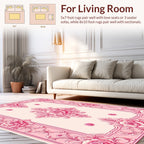 Ornate Pink Rose Floral Filigree Design Rug