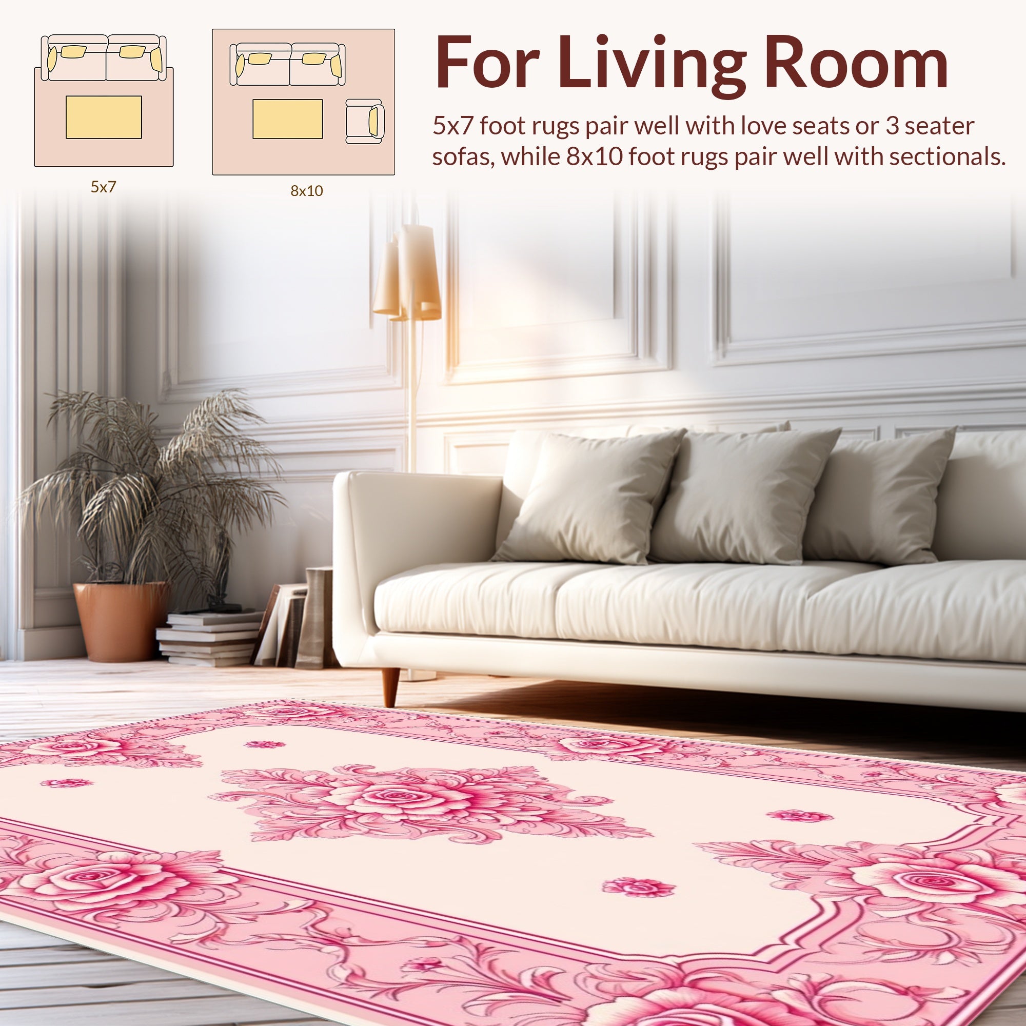 Ornate Pink Rose Floral Filigree Design Rug