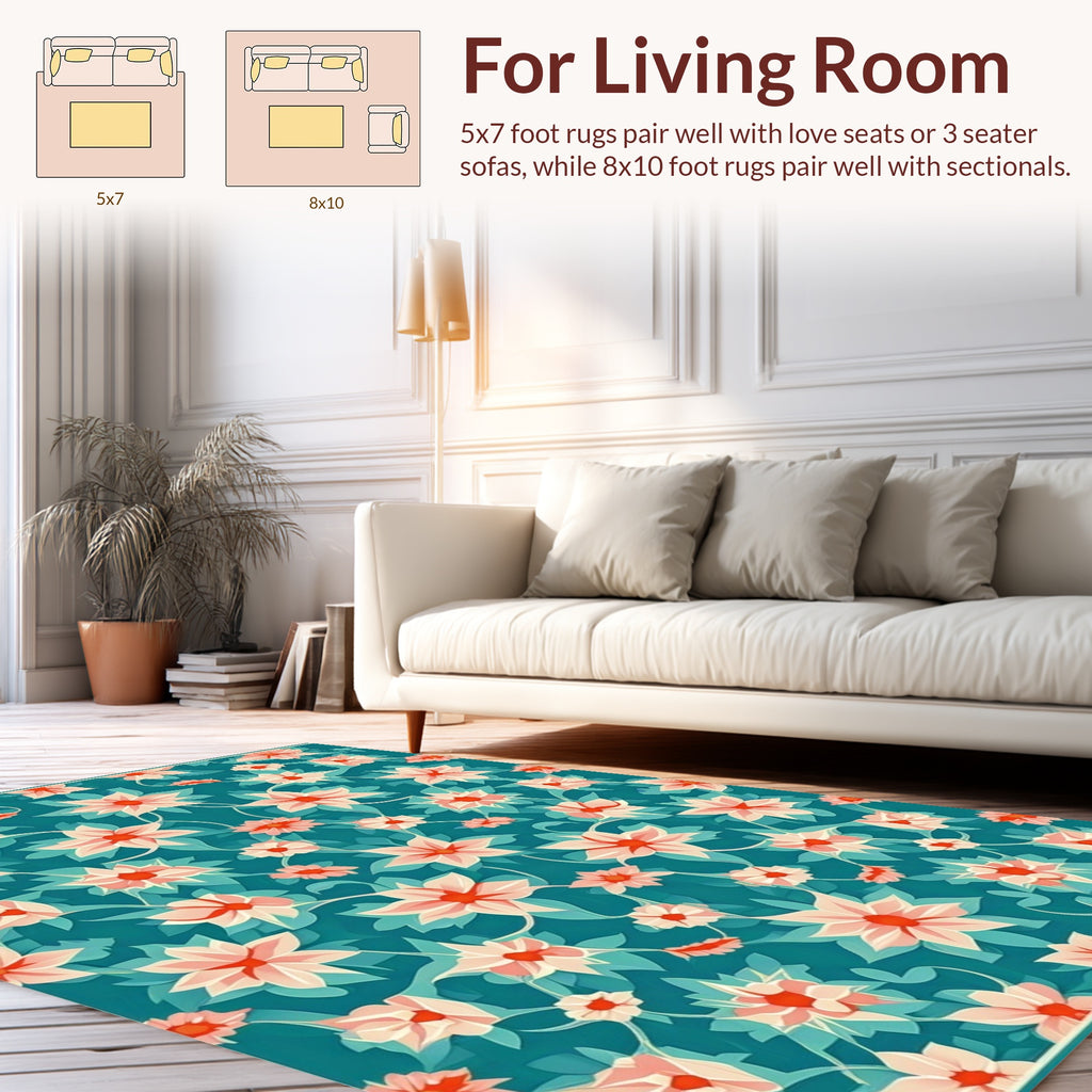 Chic Teal Floral Vine Pattern Rug