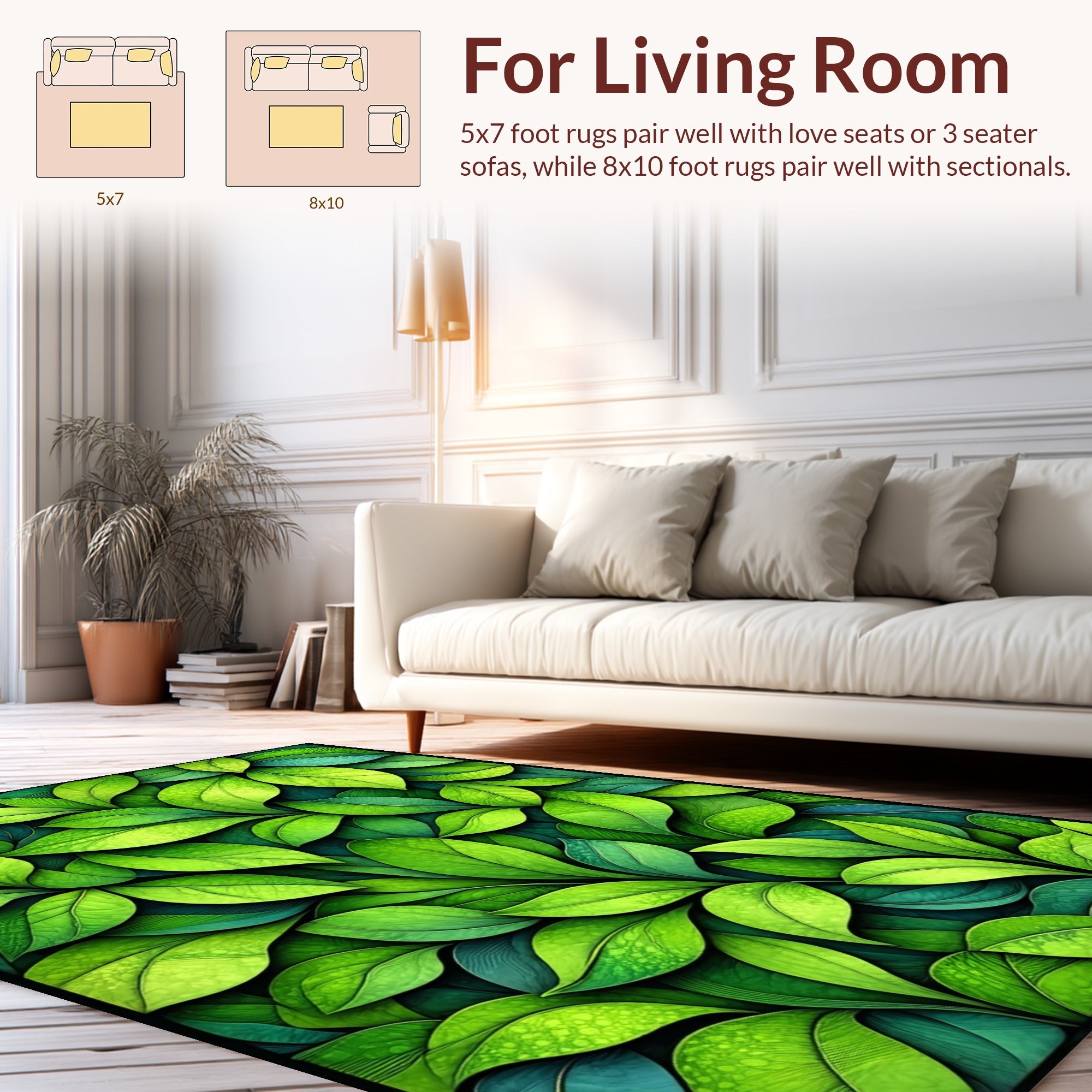 Lush Green Leaf Garden Pattern Rug