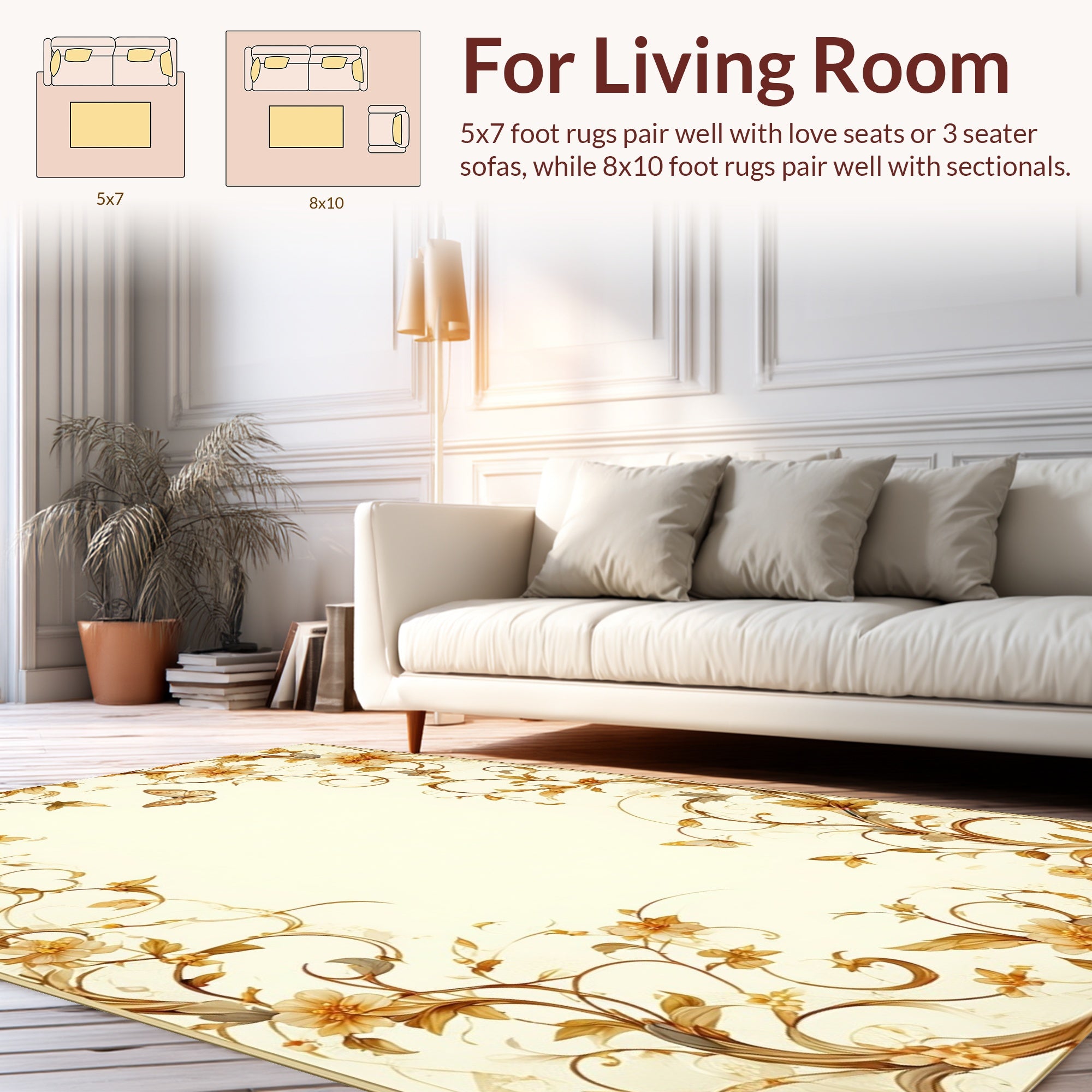 Ornate Floral Vine Butterfly Pattern Rug