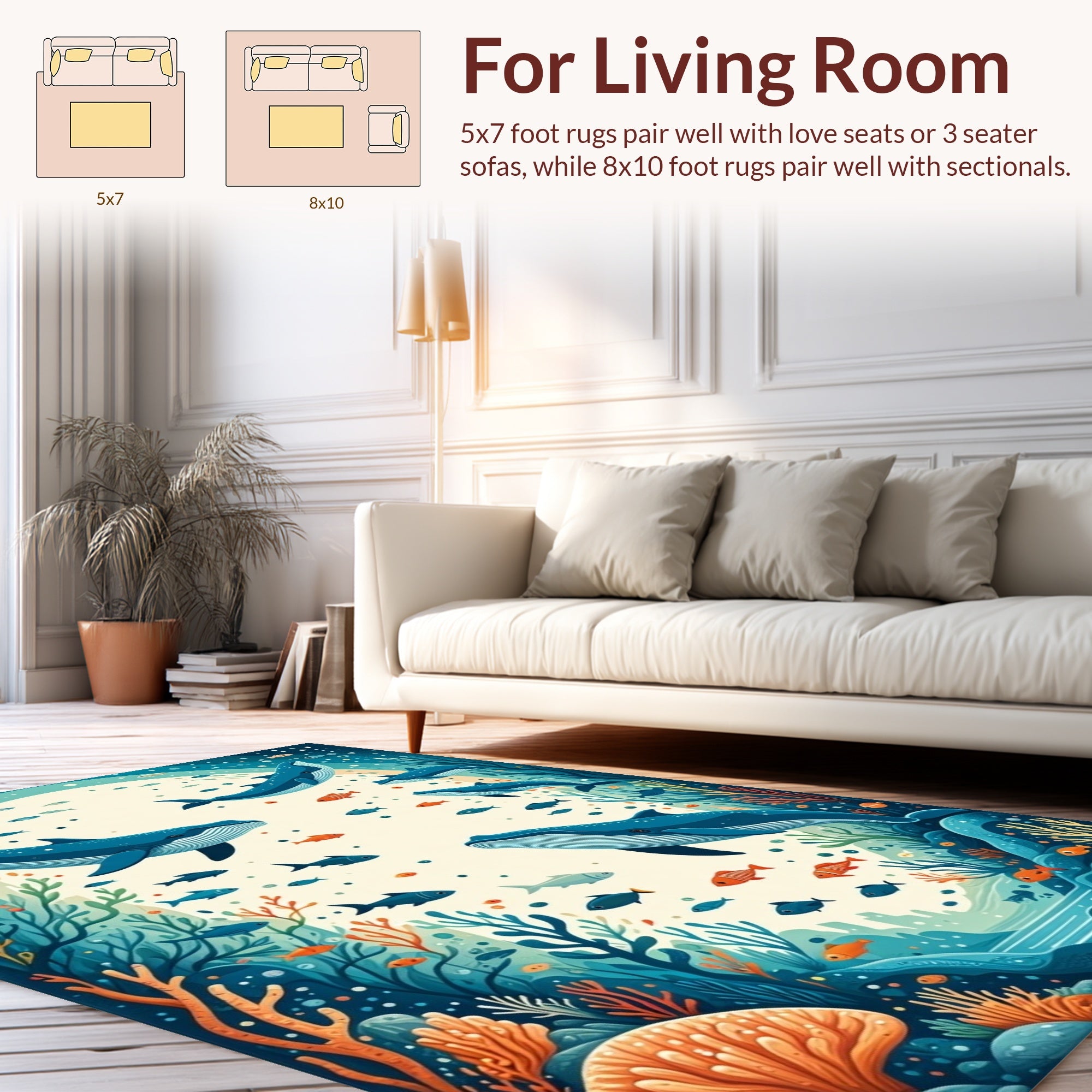 Oceanic Whales Coral Reef Pattern Rug