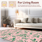 Pink Green Botanical Sketch Pattern Rug