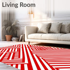 Striking Red Linear Interlocking Forms Rug