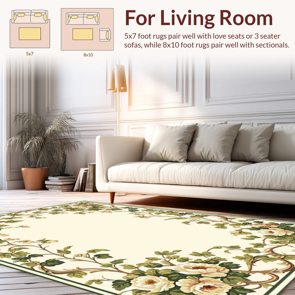 Antique Floral Vine Border Design Rug