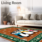 Whimsical Penguin Family Snowflake Border Rug