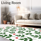 Green Holly Berries Christmas Rug