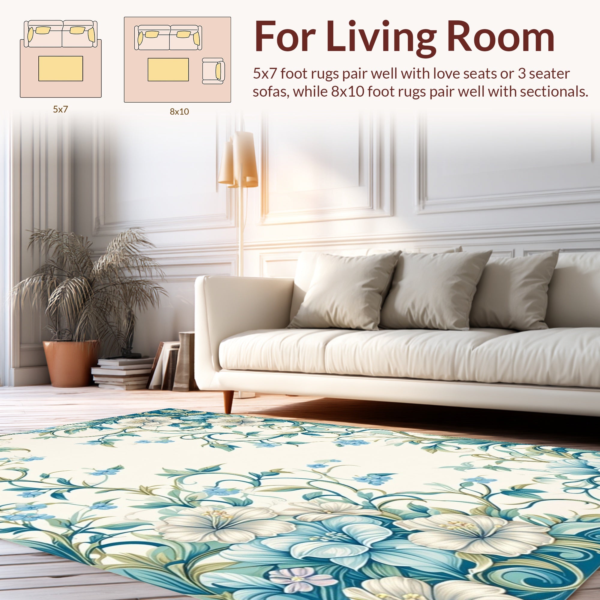 Elegant Teal Floral Vine Pattern Rug