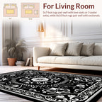 Ornate Floral Patterned Black White Rug