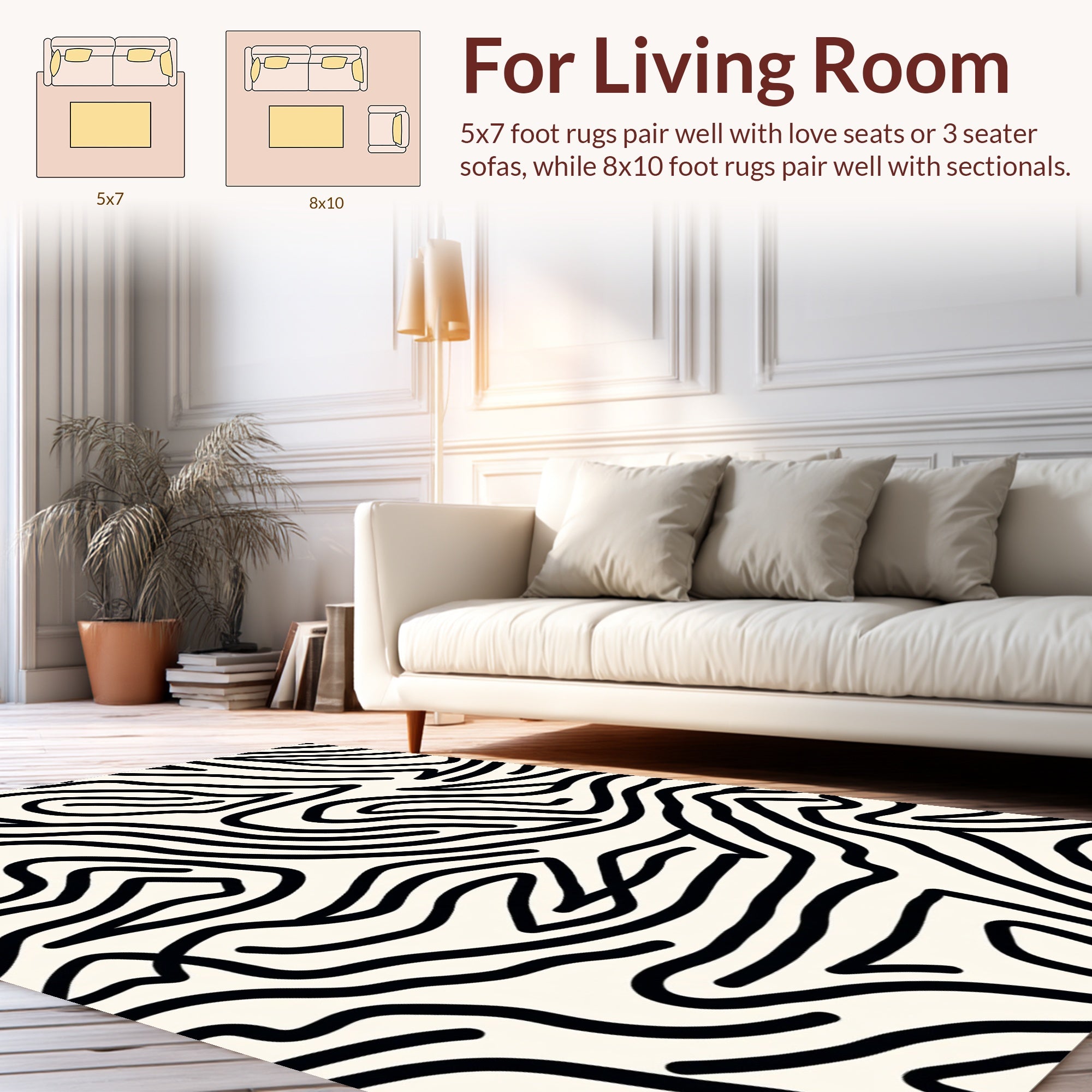 Abstract Black White Contour Design Rug