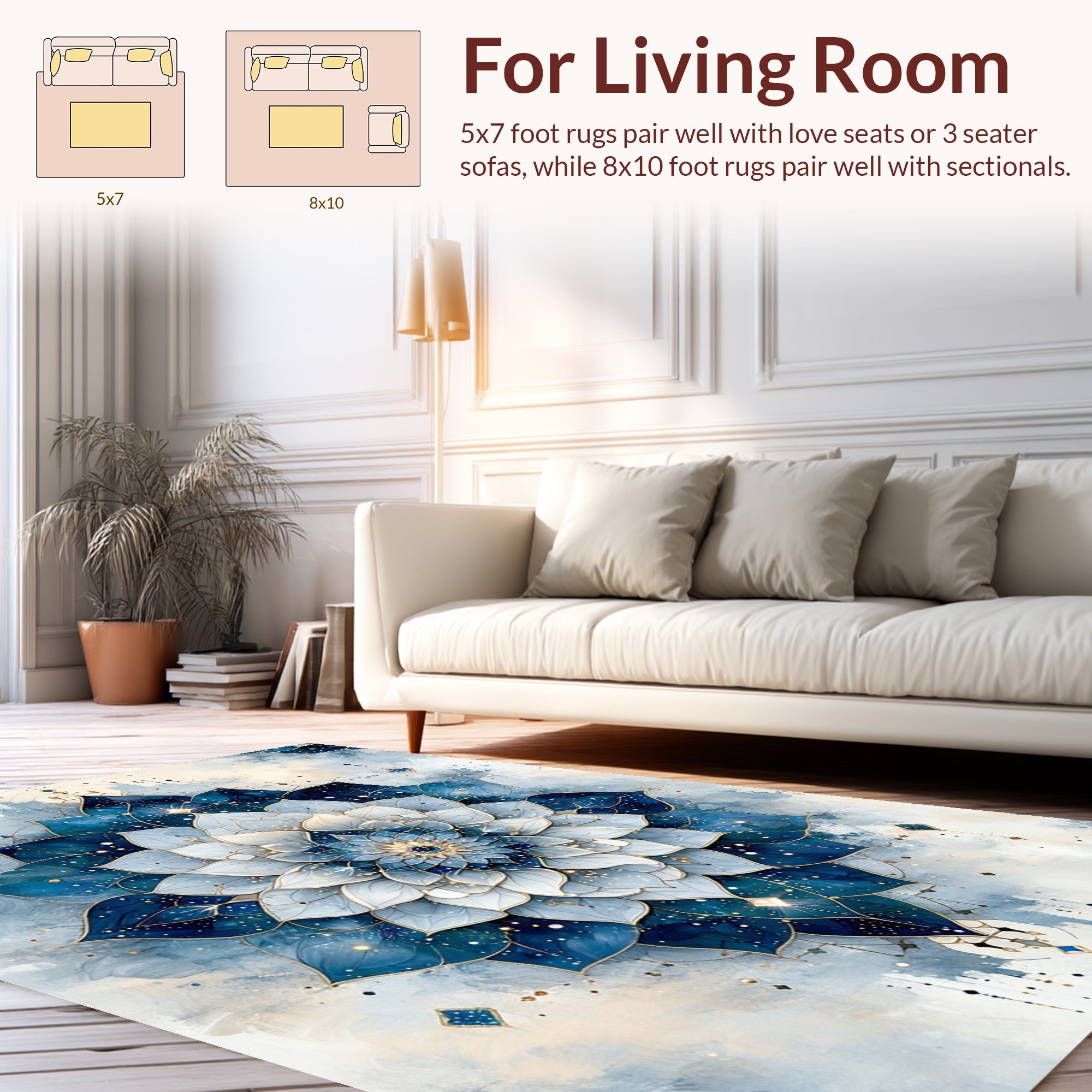 Celestial Blue Mandala With Gold Accents Rug