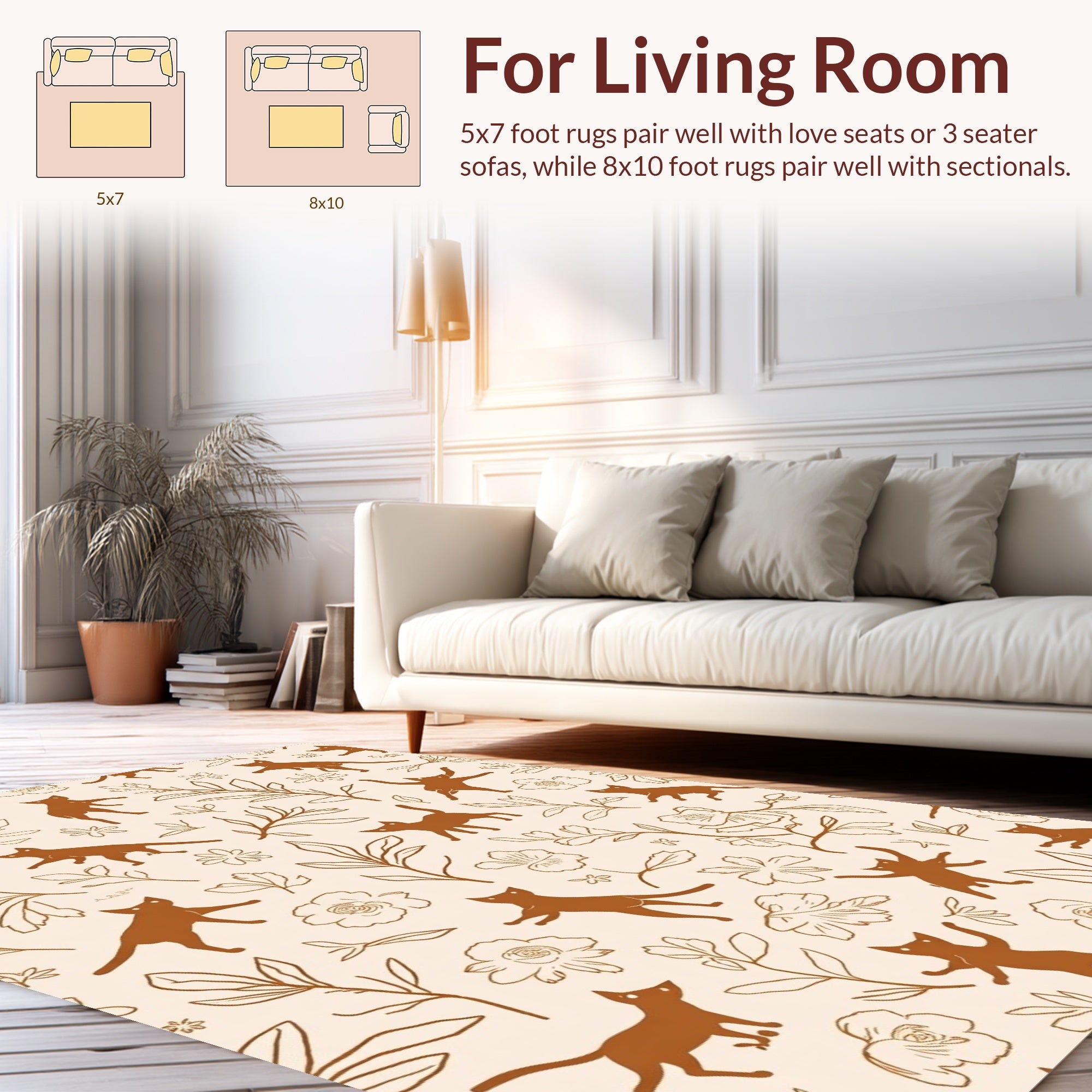 Whimsical Cat Flower Nature Pattern Rug