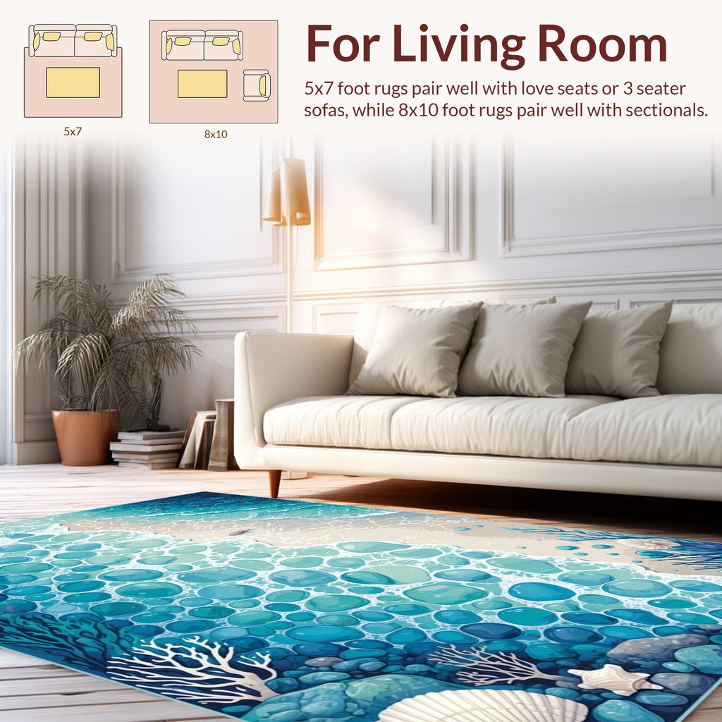 Ocean Pebble Waves Coastal Pattern Rug