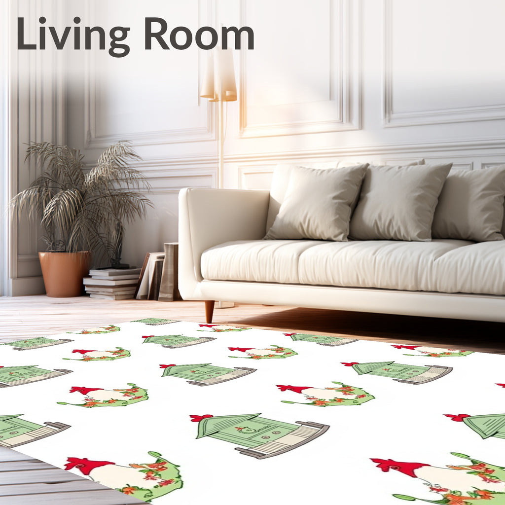 Green Chicken Coop Floral Whimsical Rug