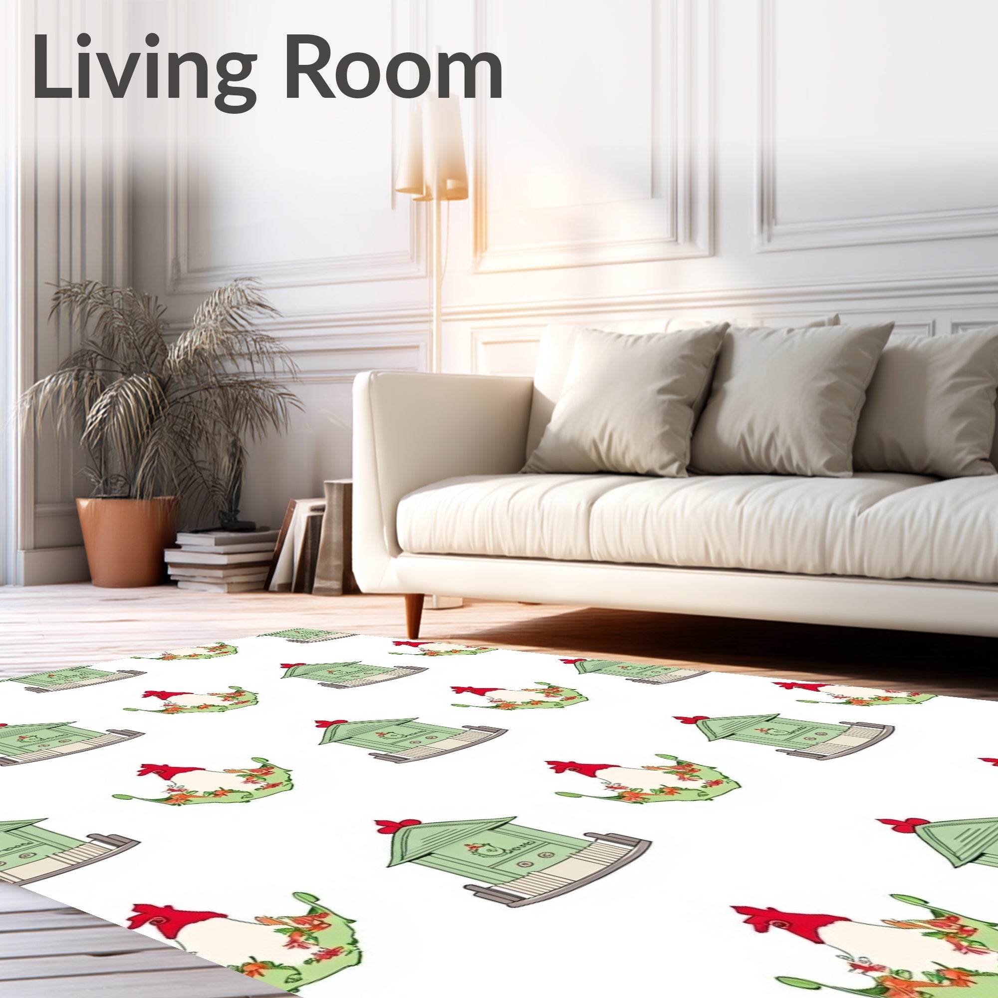 Green Chicken Coop Floral Whimsical Rug
