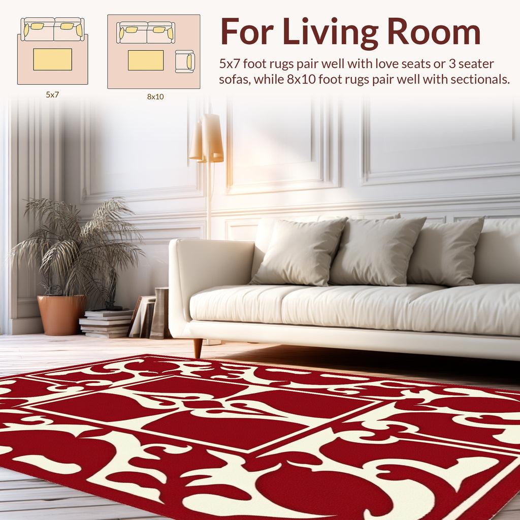 Classic Red Ivory Ornate Symmetry Rug