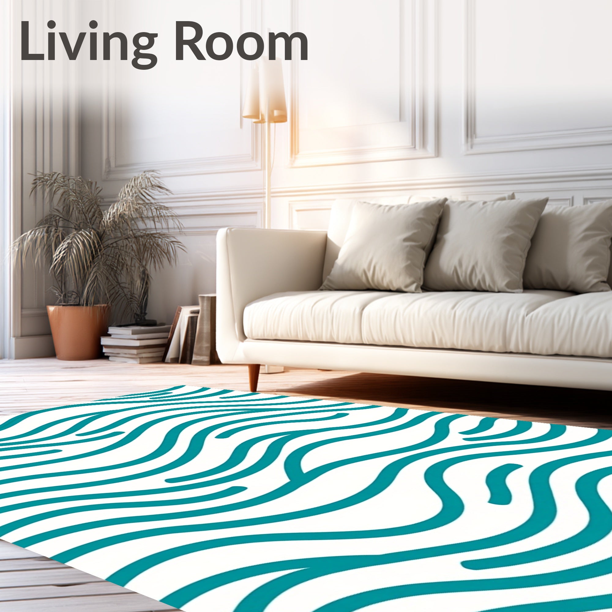 Teal Organic Flowing Waves Rug