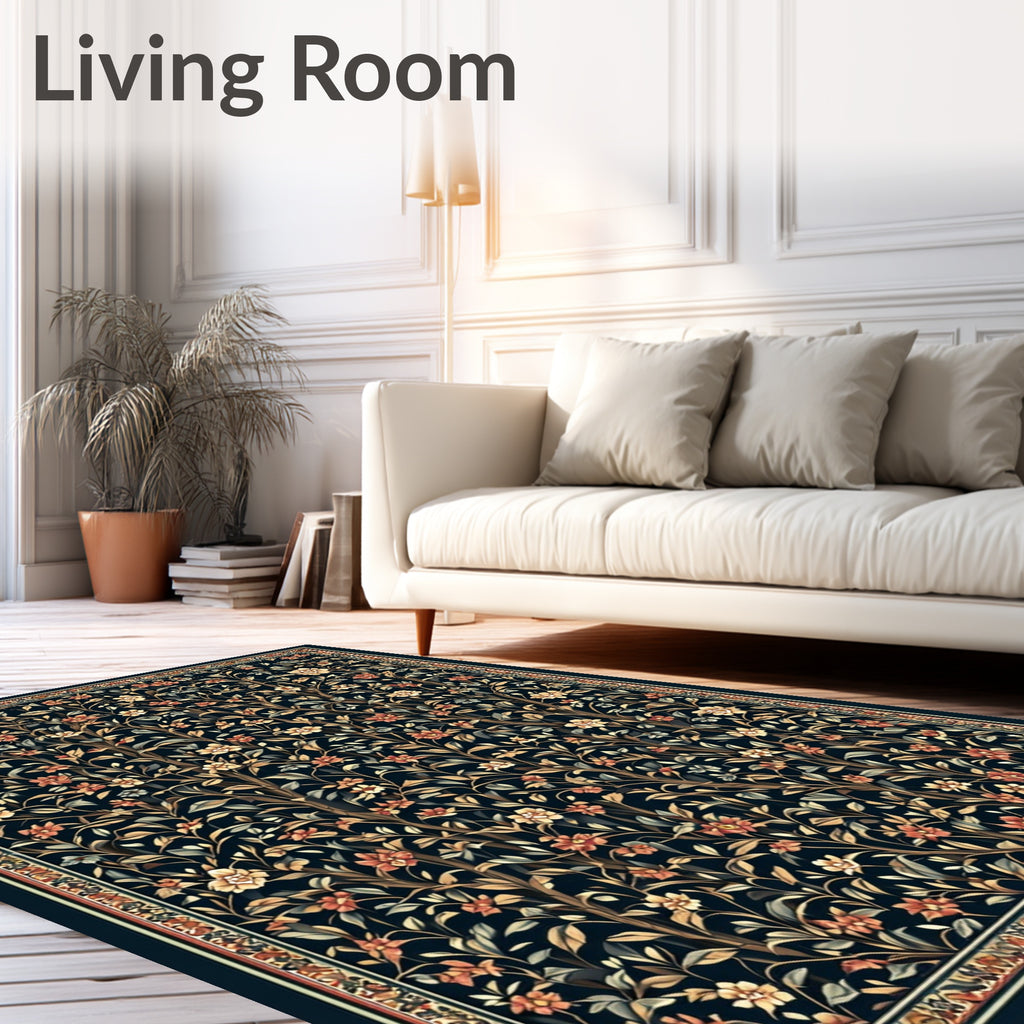 Dark Floral Tree Vine Pattern Rug