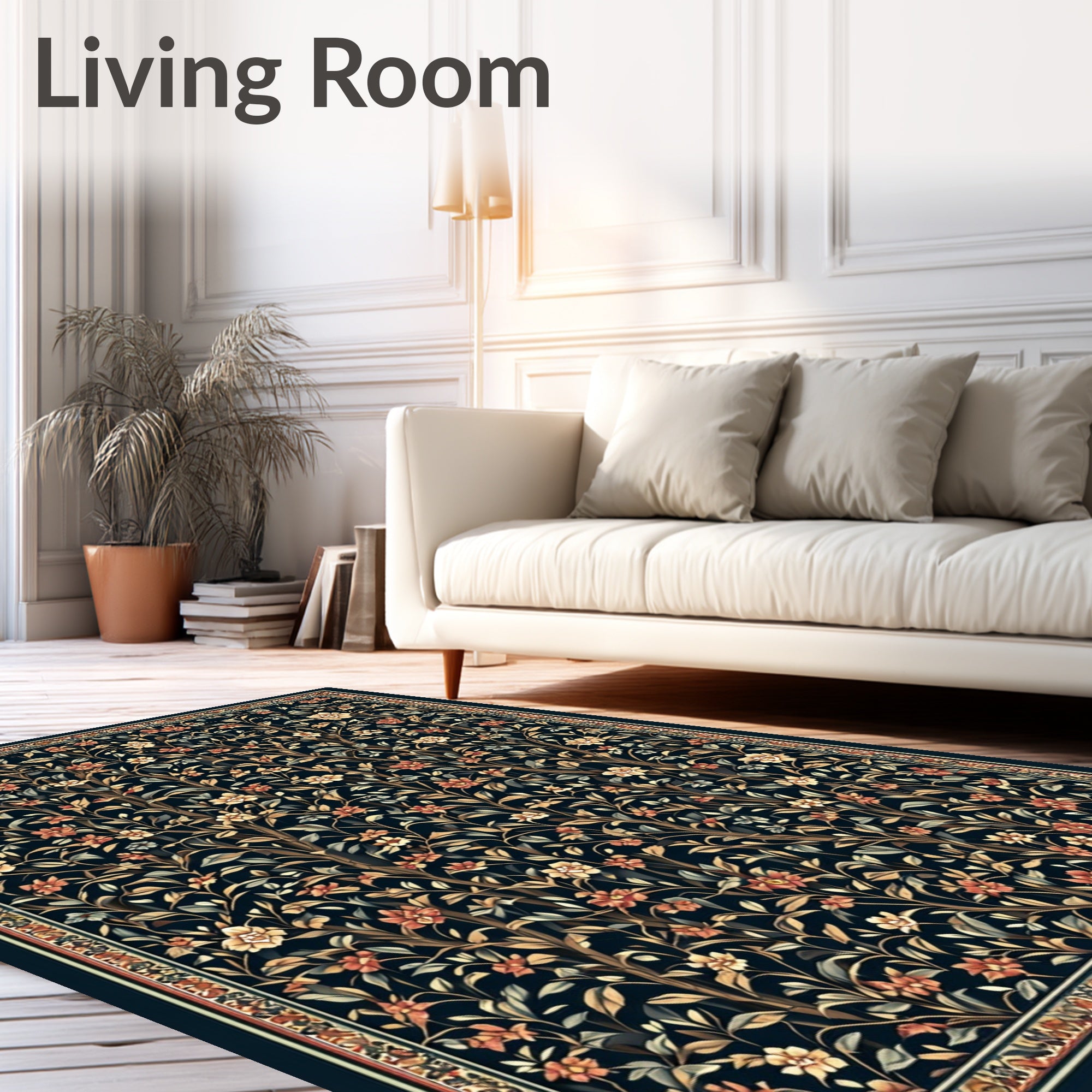 Dark Floral Tree Vine Pattern Rug