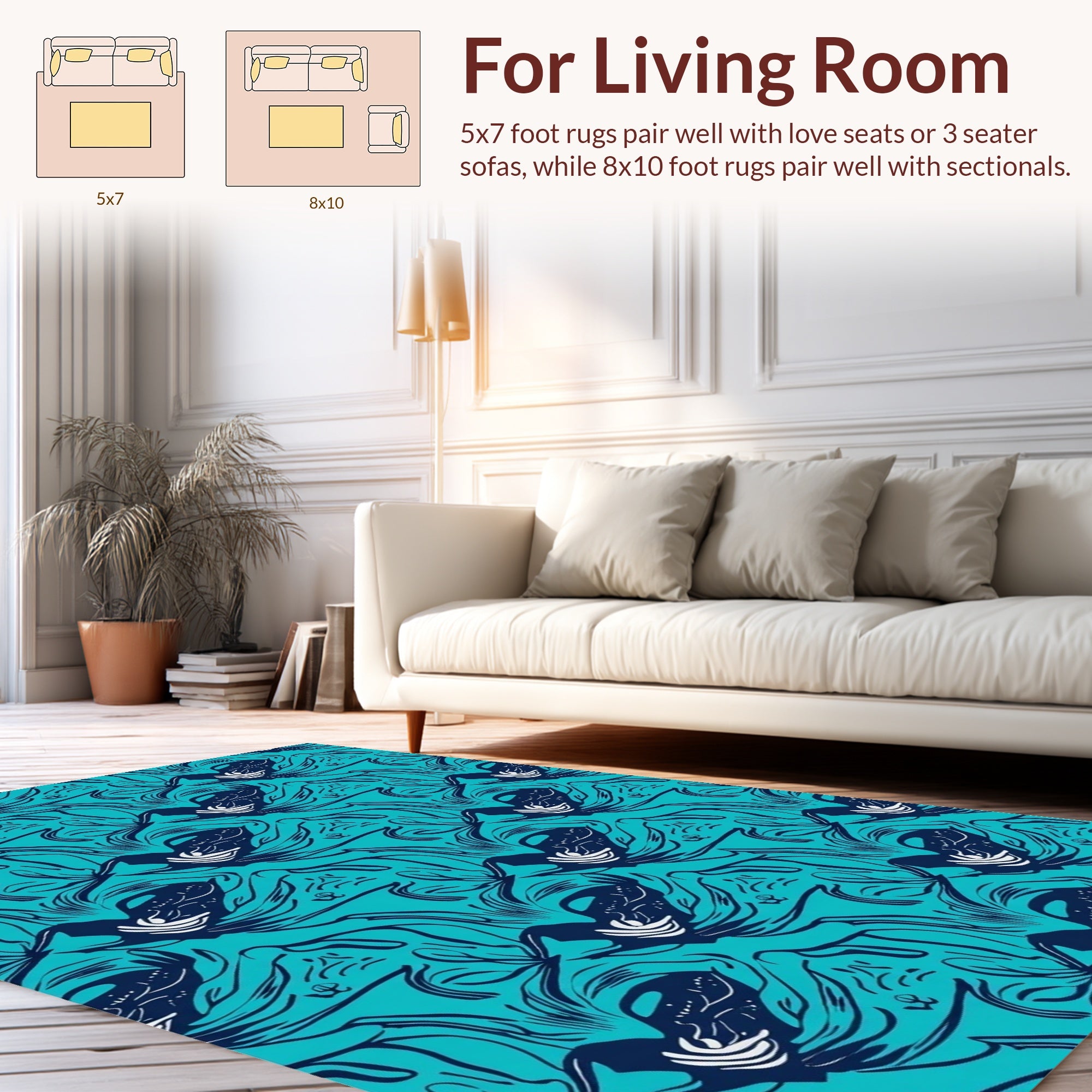 Abstract Teal Swirling Lines Design Rug