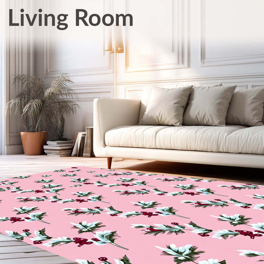 Pink Floral Berry Sprig Arrangement Rug