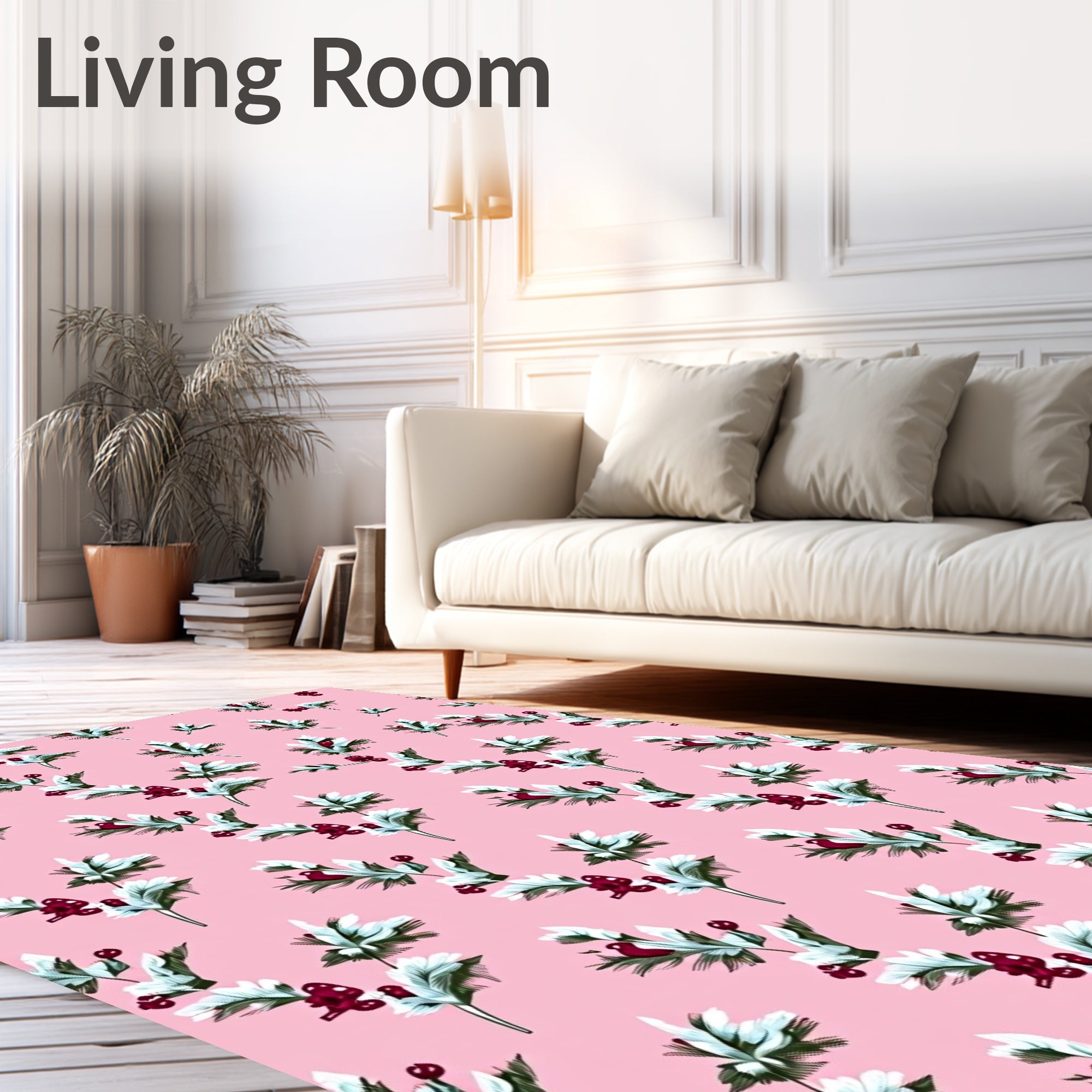 Pink Floral Berry Sprig Arrangement Rug