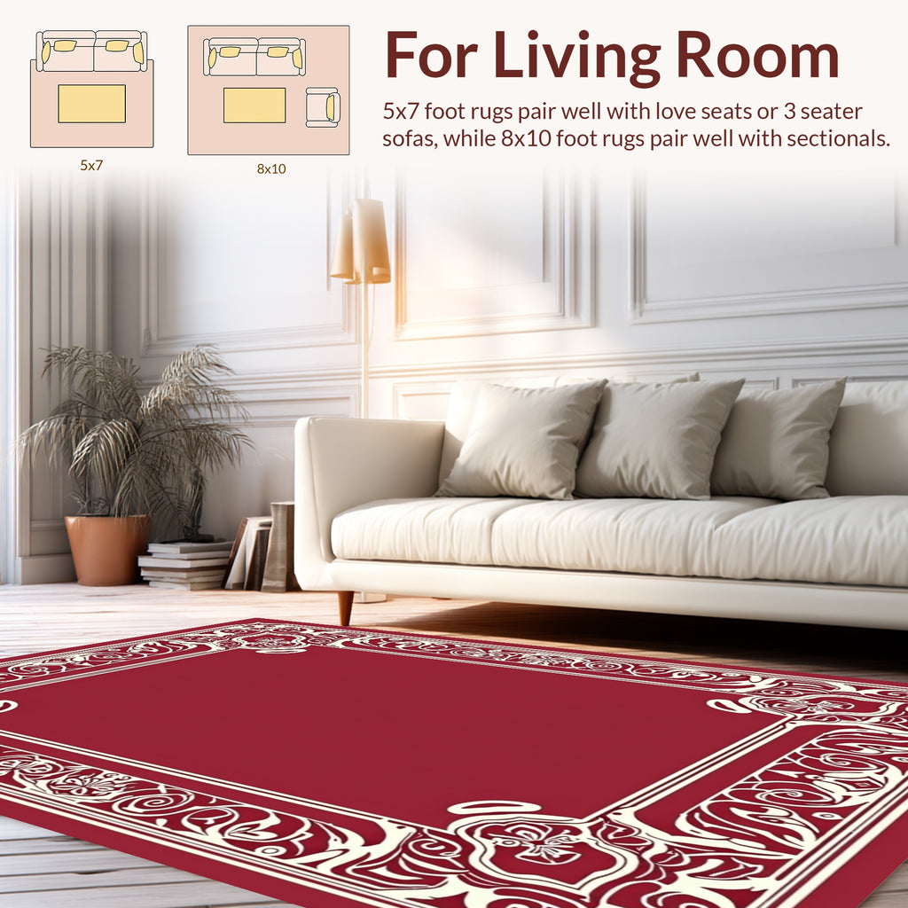 Intricate Floral Scrollwork Border Design Rug